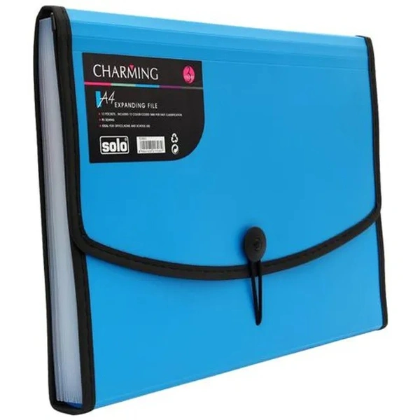 Solo Expanding File - Platic, 13 Pockets With 12 Colour Coded Tabs, A4, 235 mm x 330 mm, 1 pc