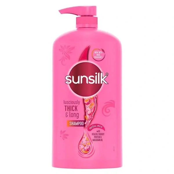 Sunsilk Lusciously Thick & Long Shampoo - With Keratin, Yoghurt Protein & Macadamia Oil, For 2X Thicker & Fuller Hair, 1 L