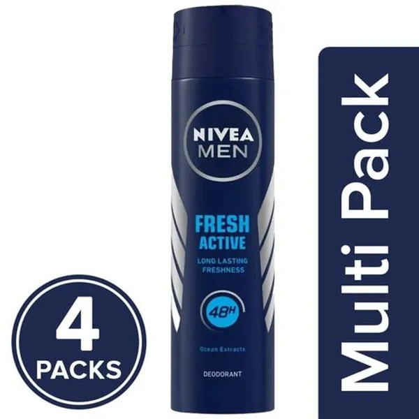 NIVEA Fresh Active Men Deodorant - 48h Long lasting Freshness, 4x150 ml (Multipack)