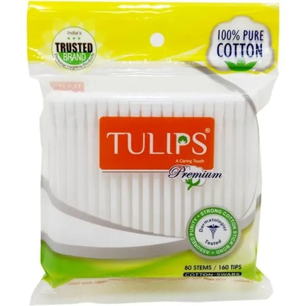 Tulips Premium Cotton Buds, 80 pcs PP Bag