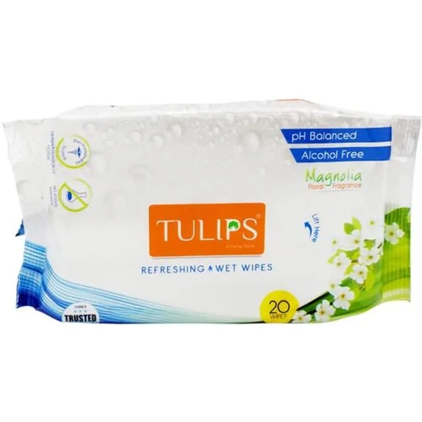 Tulips Refreshing Facial Wet Wipes - Fragrance of Magnolia, 20 pulls