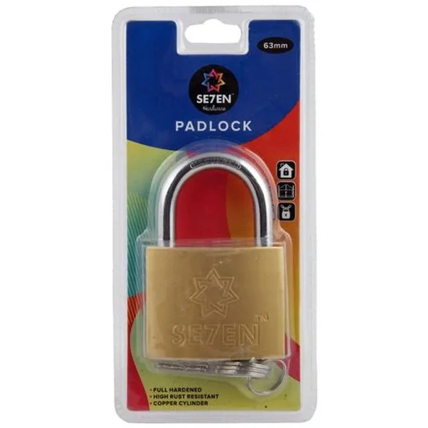 SE7EN Heavy Duty Pad Lock - Rust Resistant, For Home, Office, 63 mm, 1 pc