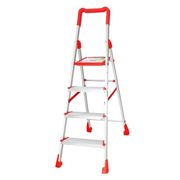 Ciplaplast Aluminium 4-Step Ladder - Diamond, Silver & Red, 16x55x160 cm