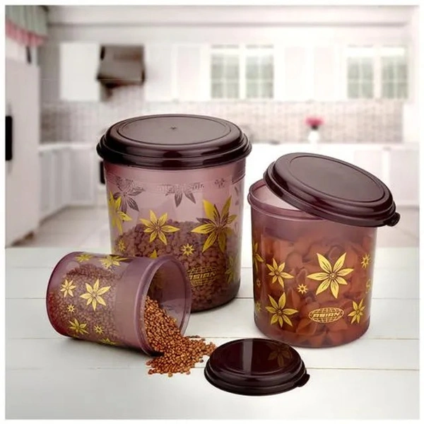 Asian Stylo Storage Containers Set - Plastic, Brown, High Quality, Sturdy, BPA Free, 3 pcs (1 L, 2.5 L, 4.1 L)