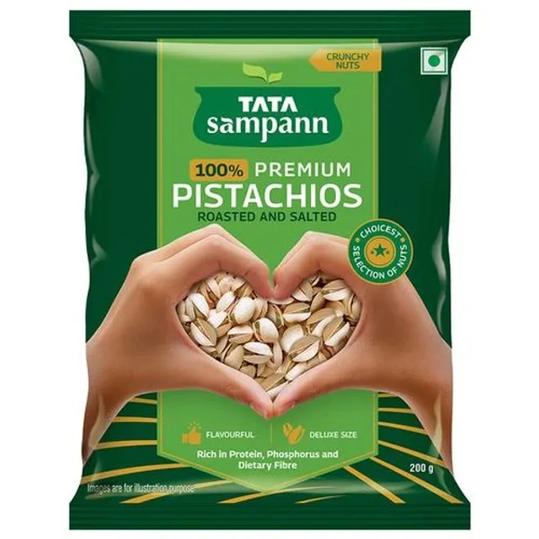 Tata Sampann 100% Premium Pistachios Roasted & Salted - Premium Quality Pista, Rich In Protein, Phosphorus, & Dietary Fibre, Premium Nuts & Dry Fruits, 200 g Pouch
