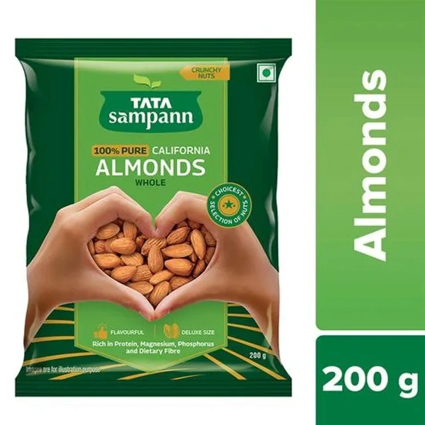 Tata Sampann 100% Pure California Almonds/Badam - Whole, 200 g - 200 g
