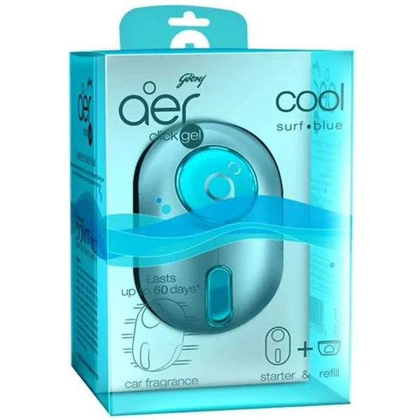 Godrej Aer Click Gel - Car Vent Air Freshener Kit, Cool Surf Blue, 10 g