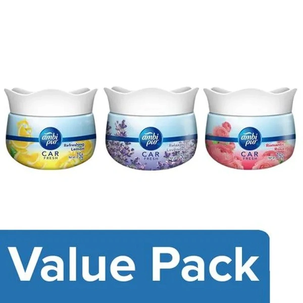 Ambipur Car Freshener Gel - Lemon + Lavender + Rose, each 75 g, Combo 3 Items