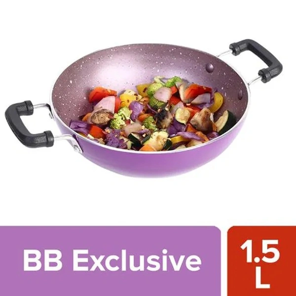 Wonderchef Non-Stick Kadai For Tadka, Small Portion Gravy - 16 cm, Venice, Purple, Serves 1-2, 1.5 l