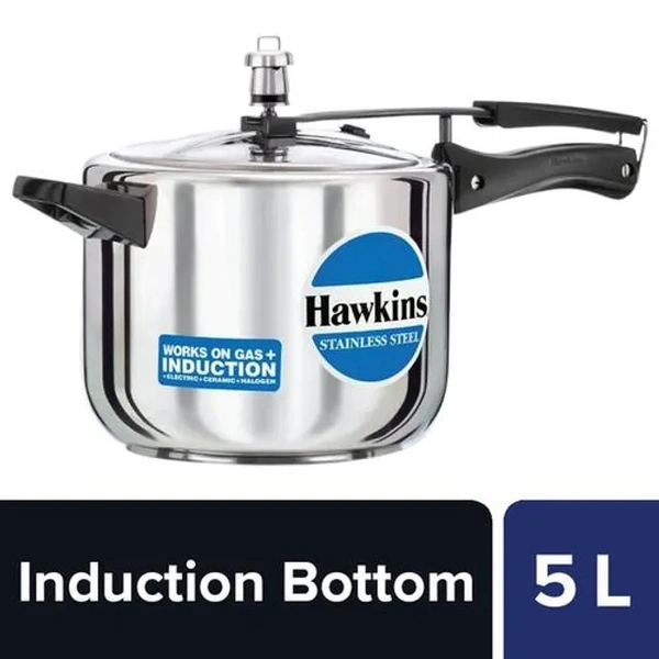 Hawkins Stainless Steel Inner Lid Pressure Cooker - Induction Base, With Handle, Silver, HSS50, 5 l