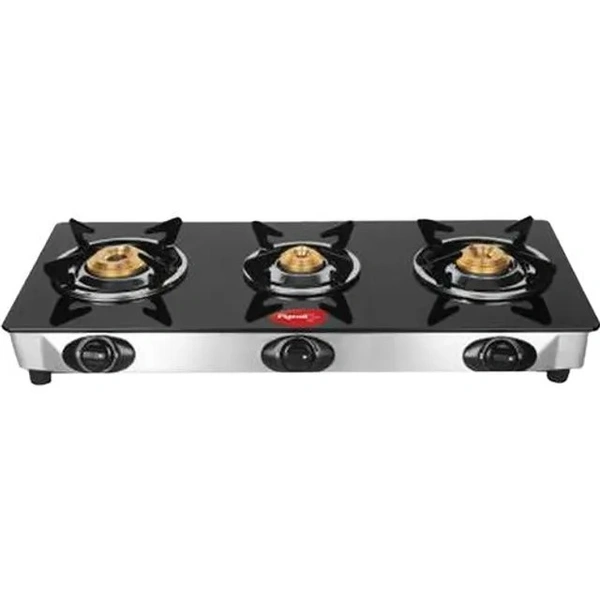 Pigeon by Stovekraft 3 Burner Gas Stove - Glass Top Manual Ignition, Ayush 14336, 1 pc