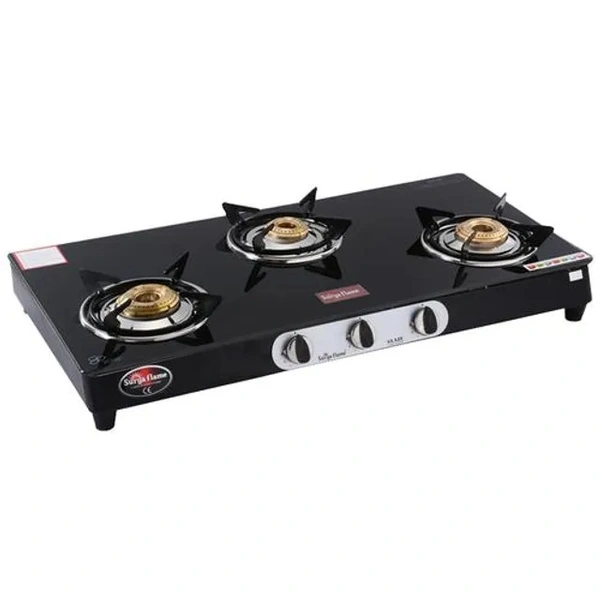 Surya Flame 3 Burner Glaze MS Cook Top Gas Stove - Manual Ignition, 1 pc