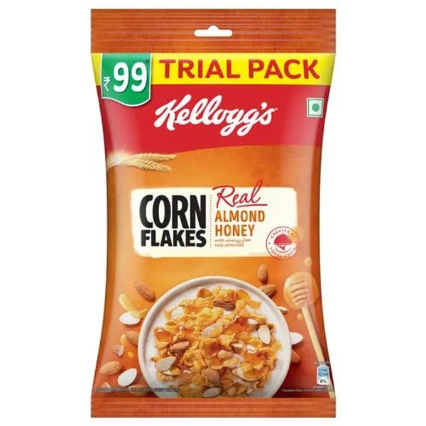 Kelloggs Corn Flakes - Real Almond Honey, Breakfast Cereals, High In Vitamin B1, B2, B3, B6 & C, Iron, Trial Pack, 180 g Pouch
