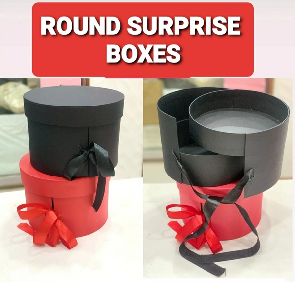 ROUND SURPRISE BOXES - Black, 8×8×6 Inches