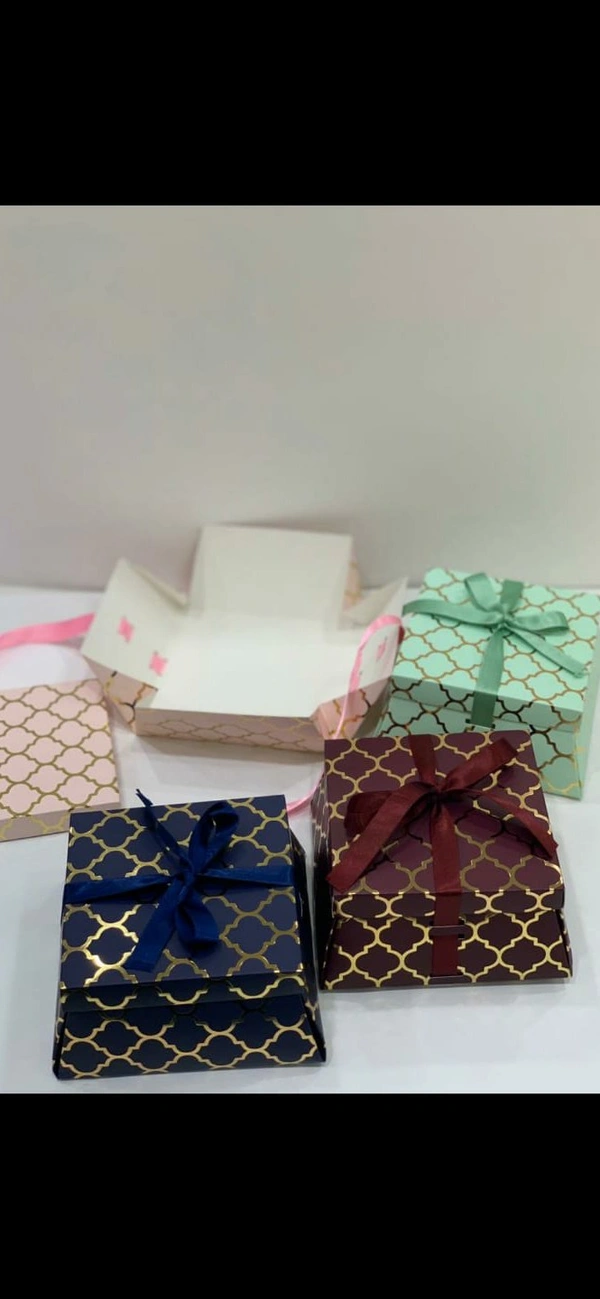 GOLD FOILED FOLDING BOXES - Blue, 5.5×5.5×3 Inches
