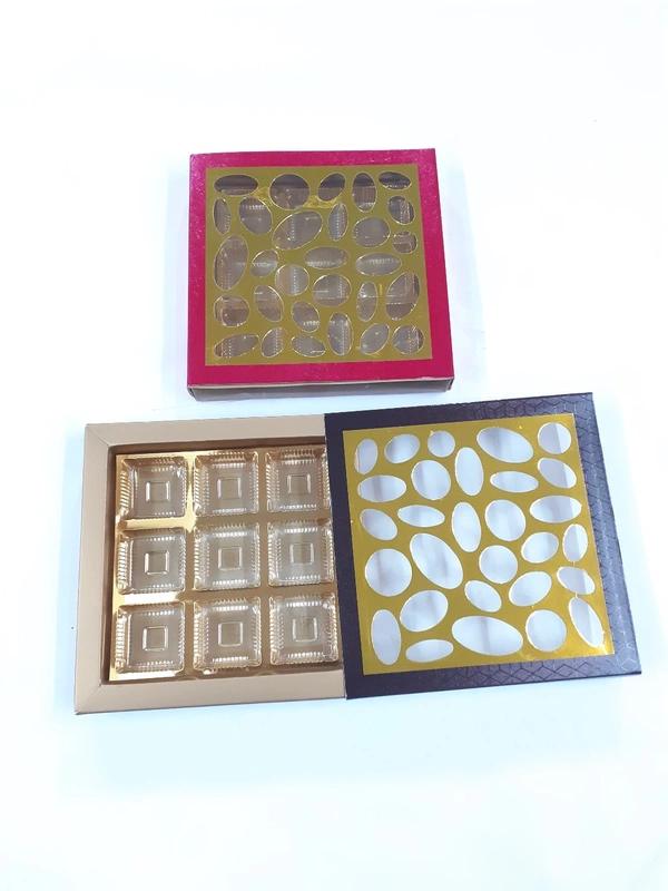 9 CAVITY CARVING CHOCOLATE BOX  - Red, 7×7 Inches