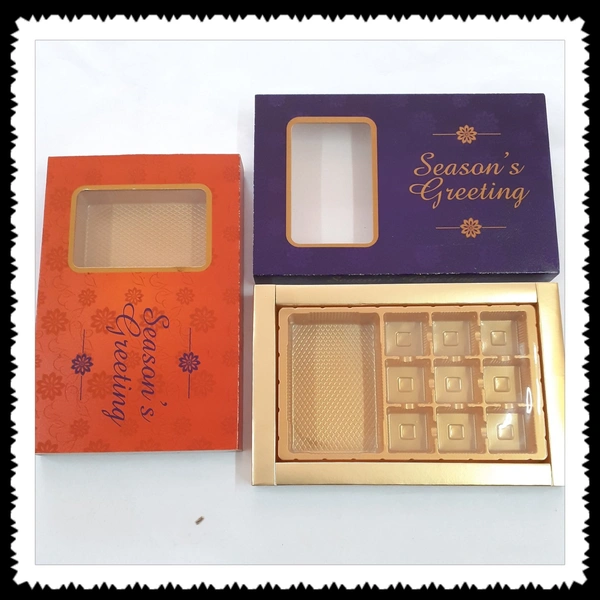 SEASON GREETINGS CHOCOLATE + DRYFRUITS BOX - Web Orange, 11×7 Inches
