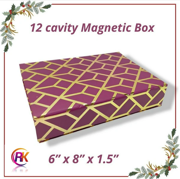 12 CAVITY MAGNETIC FLAP CHOCOLATE BOX - Red, 6×8×1.5 Inches