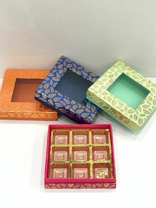 9 CAVITY WINDOW CHOCOLATE BOX - Web Orange, 6×6 Inches
