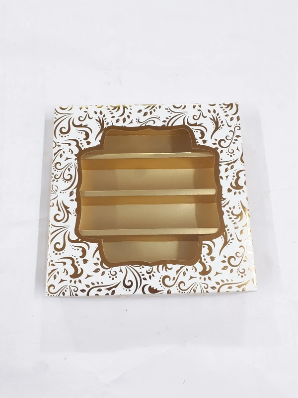 500 Gms - FANCY MITHAI BOX - White, 8×8 Inches