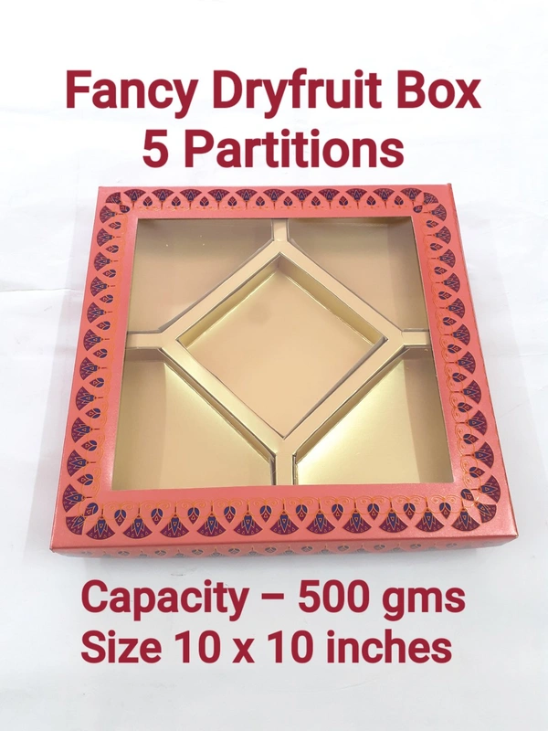 5 Partitions - FANCY DRYFRUIT BOX - Yellow Orange, 10×10 Inches