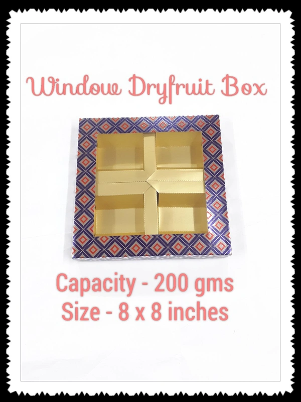 4 Small Partitions - WINDOW DRYFRUIT BOX  - Royal Blue, 8×8 Inches
