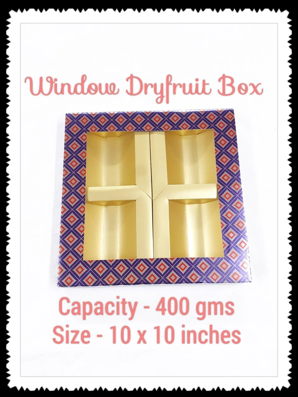 4 Medium Partitions - WINDOW DRYFRUIT BOX - Red, 10×10 Inches