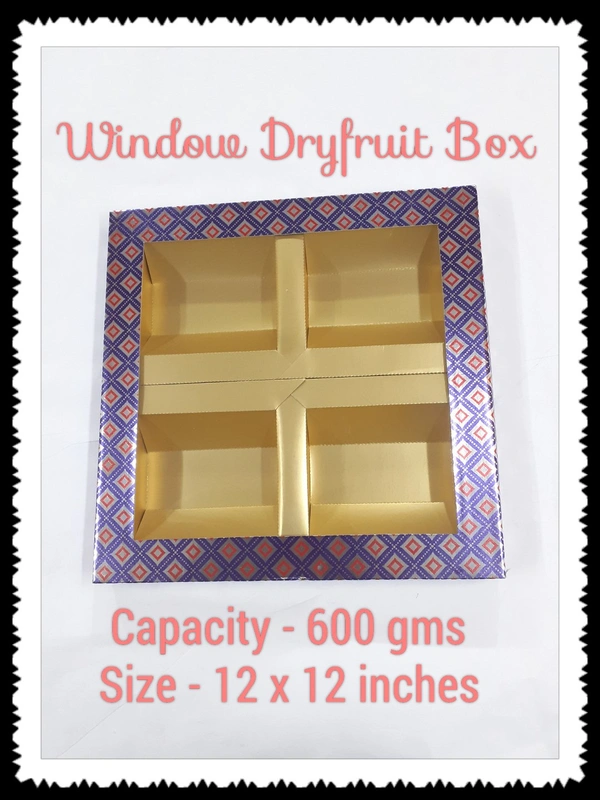4 Big Partitions - WINDOW DRYFRUIT BOX - Royal Blue, 10×10 Inches