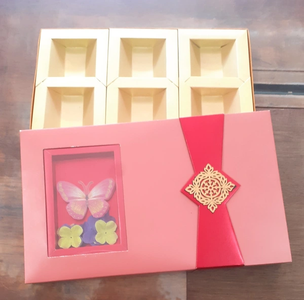 6 Big Partitions - BUTTERFLY DRYFRUIT BOX  - Red, 10×17×2 Inches