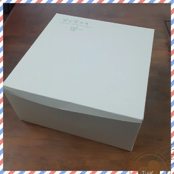 CAKE BOX - White Duplex - For 500 Gms. - White, 8×8×4 Inches