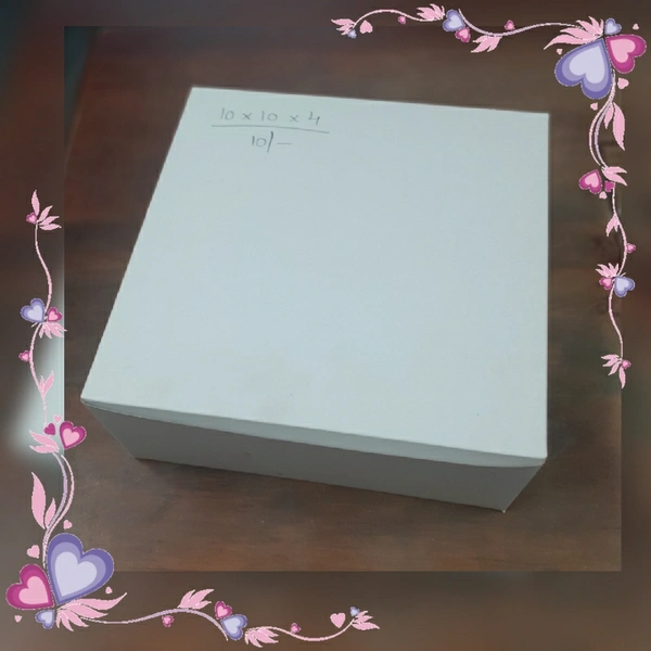 CAKE BOX - White Duplex - For 1 Kg - White, 10×10×4 Inches