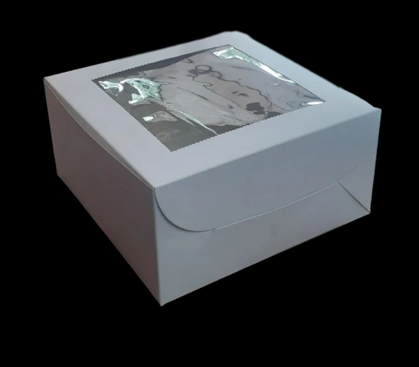 WHITE CAKE BOX WITH WINDOW - 500 Gms Cake - White, 8×8×5 Inches