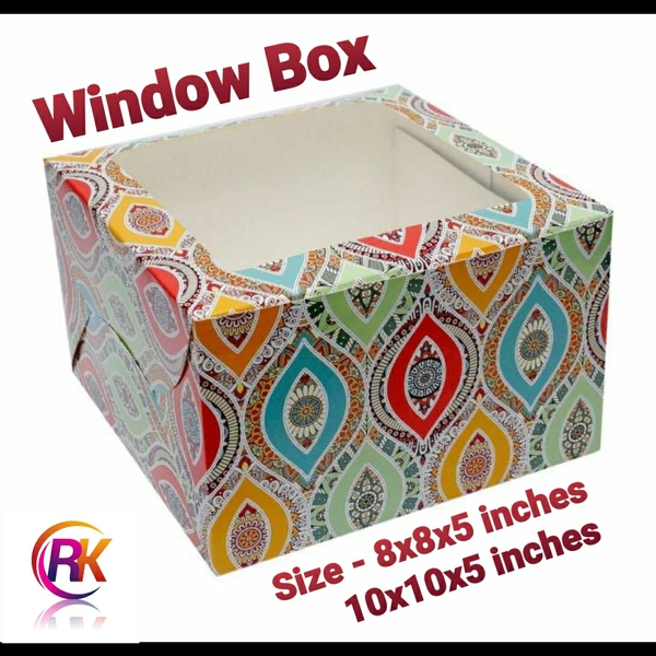 PRINTED CAKE BOX WITH WINDOW for 1 Kg Cake - White, 10×10×5 Inches