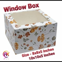 PRINTED CAKE BOX WITH WINDOW for 1 Kg Cake - White, 10×10×5 Inches