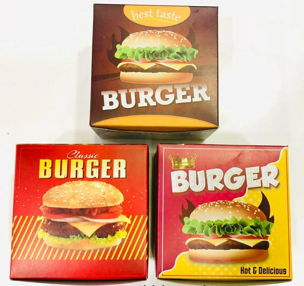BURGER BOX - Printed Duplex  - Red, 5×5×3 Inches