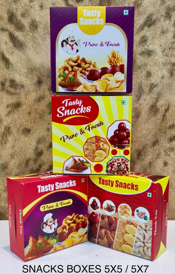 SNACKS BOX - PRINTED DUPLEX - Red, 5×5×2 Inches
