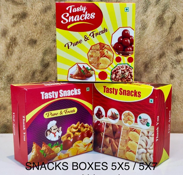 SNACKS BOX - PRINTED DUPLEX - Red, 5×5×2 Inches