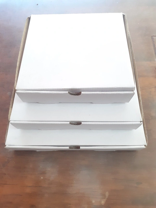 PIZZA BOX -WHITE CORRUGATED BOARD  - White, 8×8×1.5 Inches