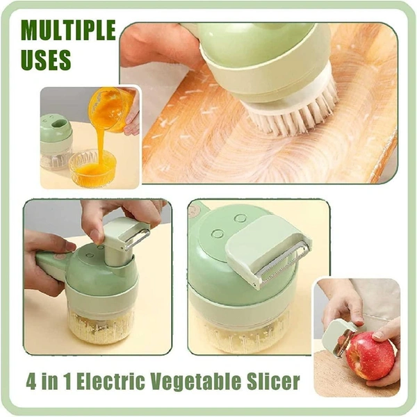 4 in 1 Portable Electric Vegetable Cutter Set | Wireless hand held food processor | Chargeable Vegetable Chopper for Garlic, Chili,