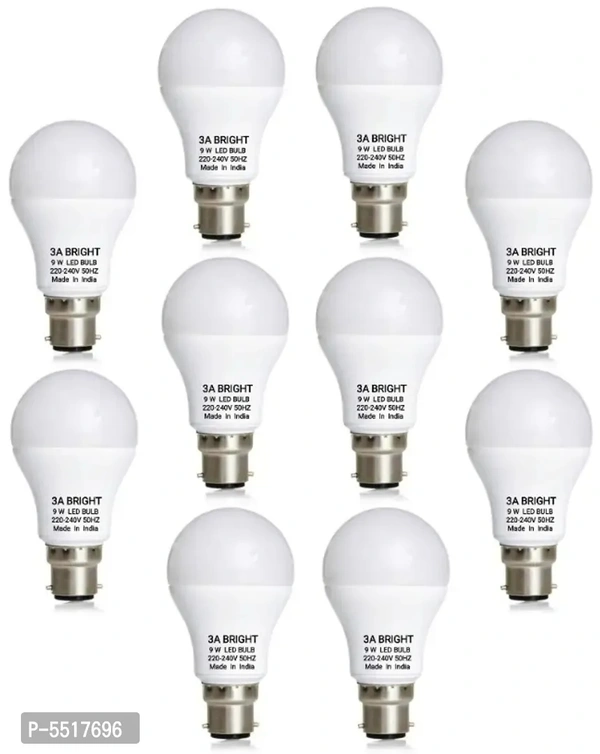 3A BRIGHT#8482; 9 WATT B22 Round DOB LED Bulb Silver White (Pack of 10 - White