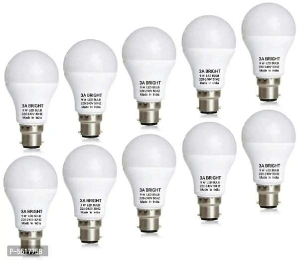 3A BRIGHT#8482; 9 WATT B22 Round DOB LED Bulb Silver White (Pack of 10 - White