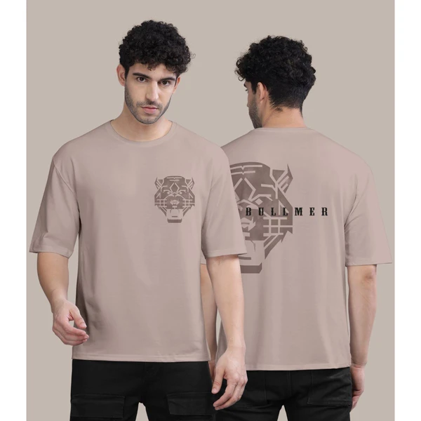 BULLMER Cotton Blend Trendy Front and Back Printed Oversized Round Neck Brown Colour T-Shirt for Men