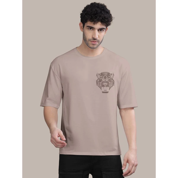 BULLMER Cotton Blend Trendy Front and Back Printed Oversized Round Neck Brown Colour T-Shirt for Men - S