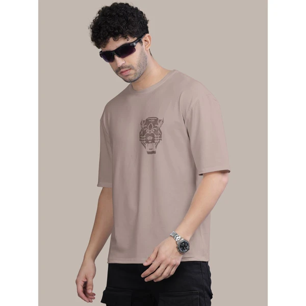 BULLMER Cotton Blend Trendy Front and Back Printed Oversized Round Neck Brown Colour T-Shirt for Men - S