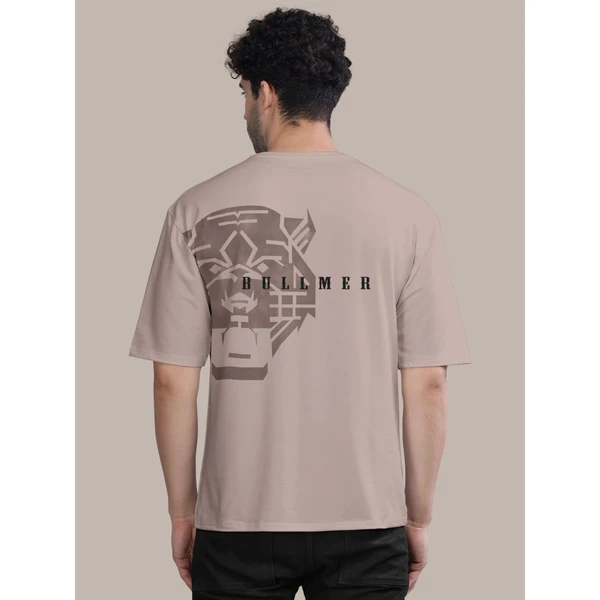 BULLMER Cotton Blend Trendy Front and Back Printed Oversized Round Neck Brown Colour T-Shirt for Men - S