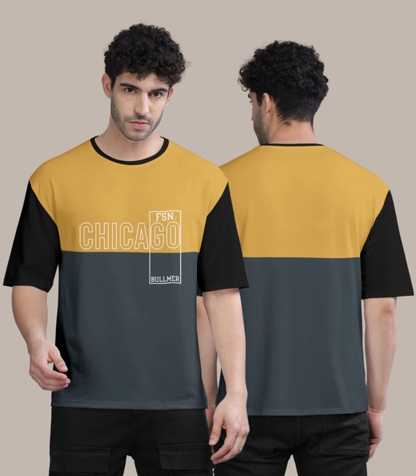 BULLMER Cotton Blend Trendy Front and Back Printed Oversized Round Neck T-Shirt for Men - S