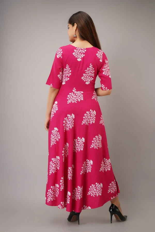 Stylish Printed Viscose Rayon Gown Kurti For Women - S