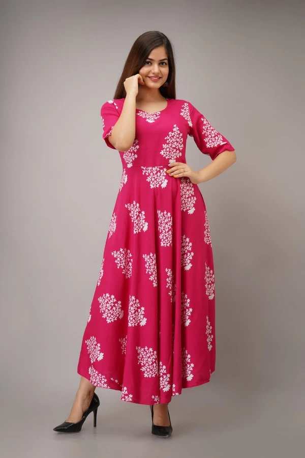 Stylish Printed Viscose Rayon Gown Kurti For Women - S