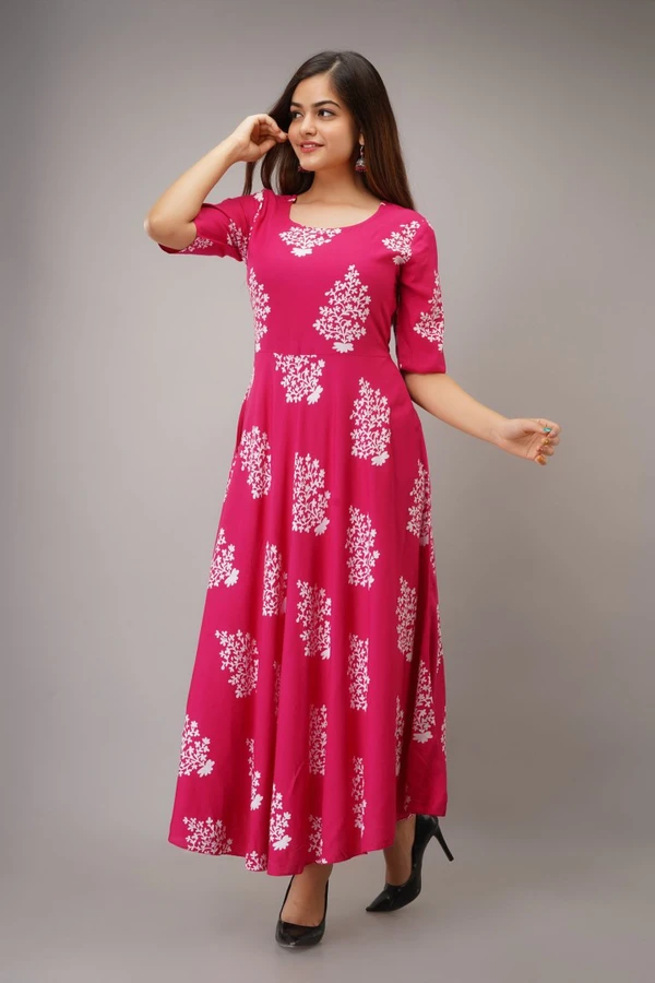 Stylish Printed Viscose Rayon Gown Kurti For Women - S