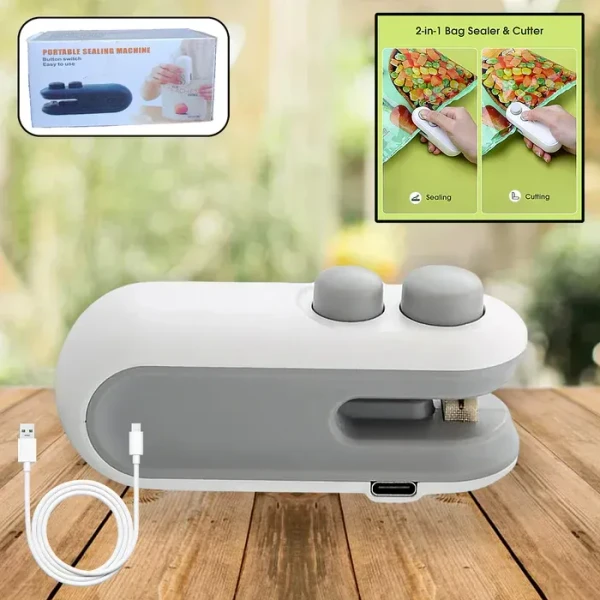 2IN1 PLASTIC SEALING MACHINE Mini Bag Sealer, 2 in 1 Seal & Cutter Heat Sealers, TYPE-C USB Charging Portable Bag Reseller, Handle Food Sealer, Sealing Machine for Food Storage Plastic Bags Snacks Keep Food Fresh